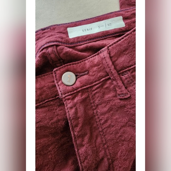 ANTHROPOLOGIE Pilcro and the Letterpress Pants Size 27 Burgundy Serif Textured - Picture 3 of 8